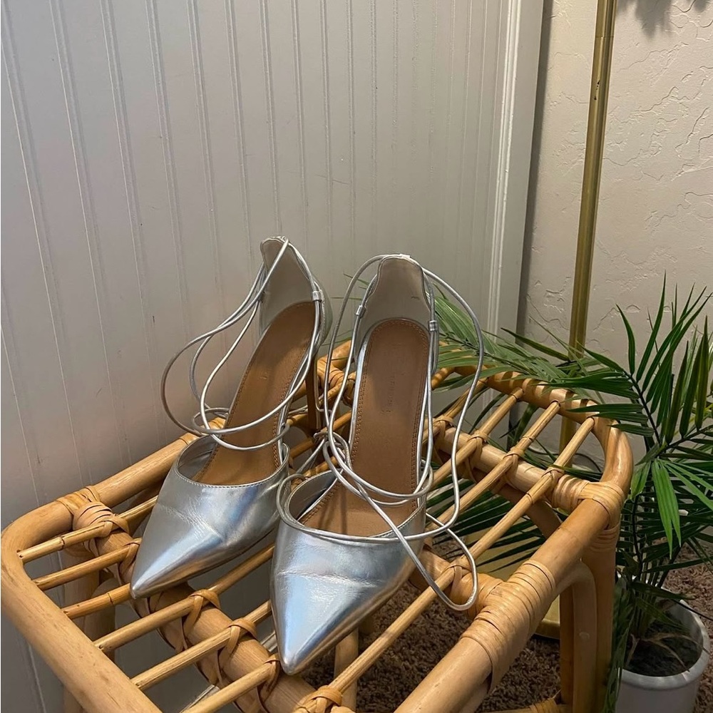 ASOS Silver Heels with Pointed Toe and Ankle Strap